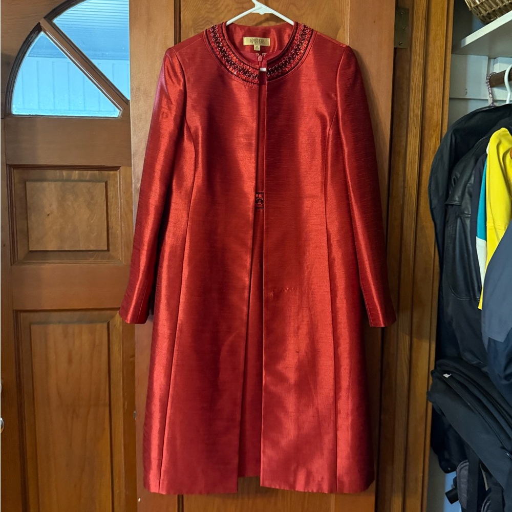 Kasper Red Women's Cape Coat with Embellished Collar